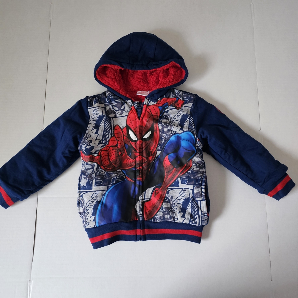 Marvel Spiderman Plush Hoodie Size 4 Toddler Zip Front Hooded Plush Lined NWT
